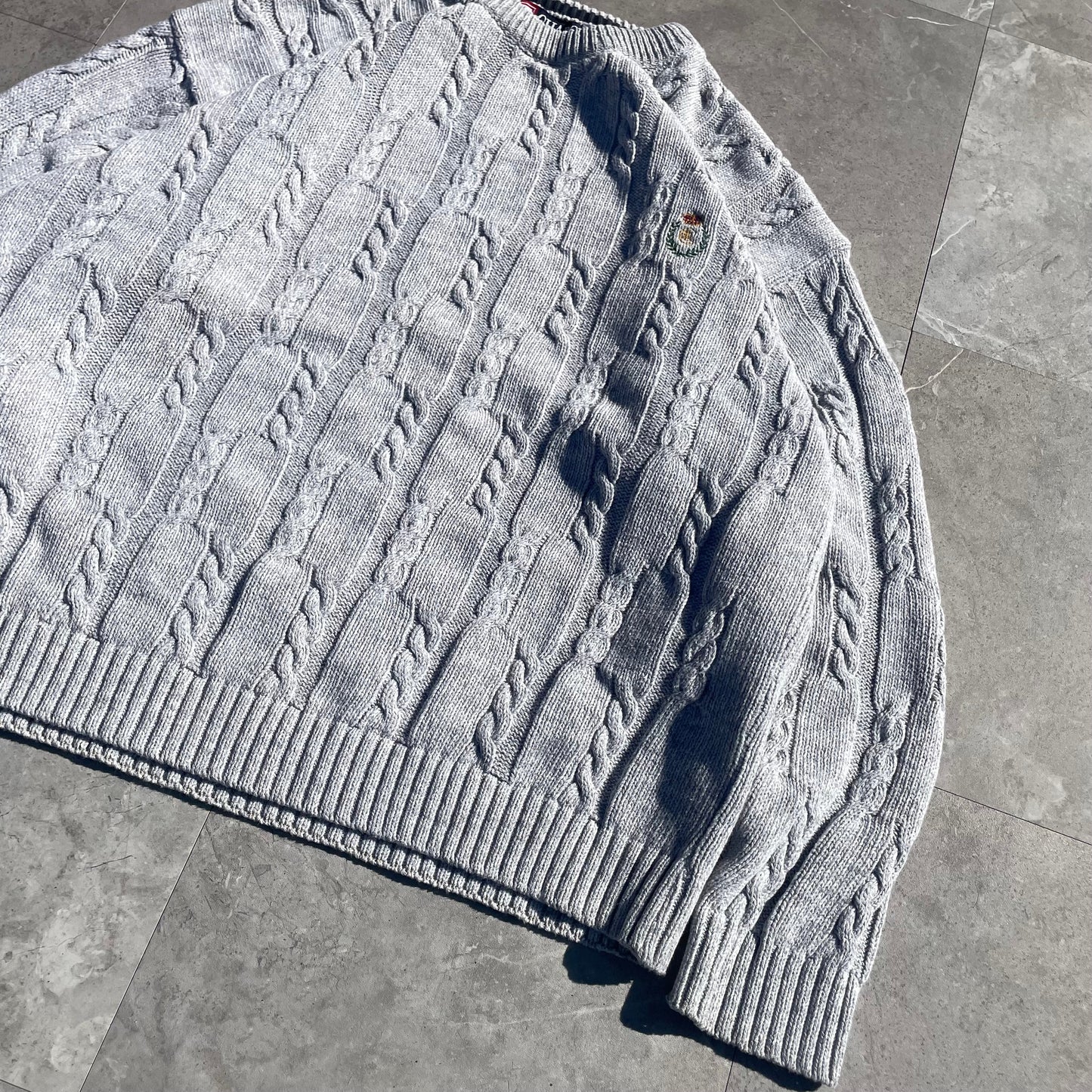 90s Chaps Ralph Lauren Made in USA Textured Heavyweight Gray Knit KiiChain Clothing