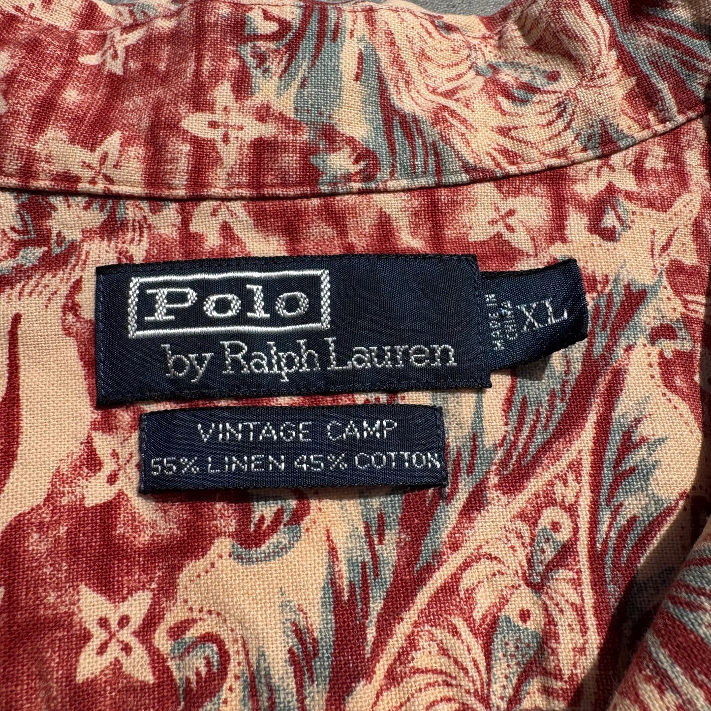 90s-00s Ralph Lauren Vintage Camp Linen x Cotton Leaf Open Collar Shirt KiiChain Clothing