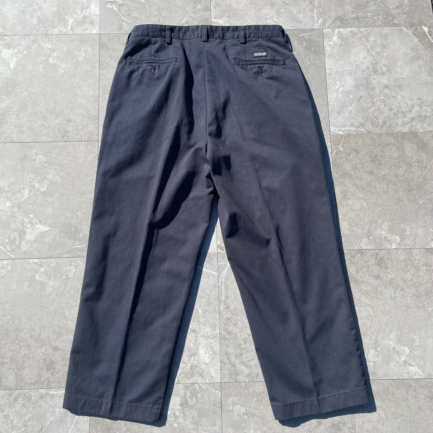 90s-00s Ralph Lauren “Andrew Pant” Two-Tuck Pleated Navy Chino Pants 34x30 KiiChain Clothing