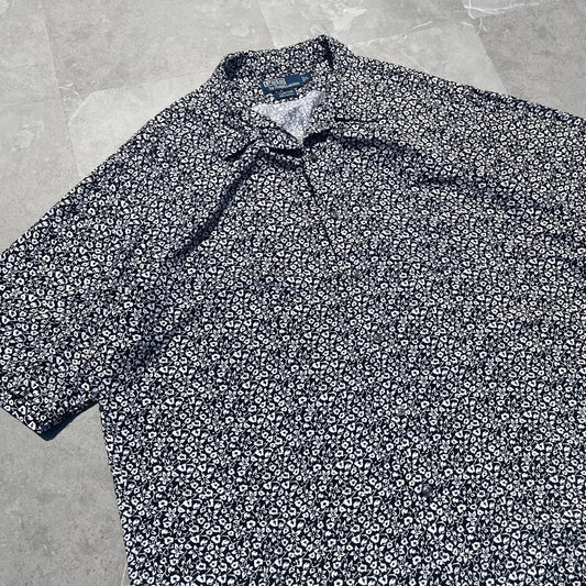90s Ralph Lauren Clayton Black White Floral Hawaiian Shirt KiiChain Clothing