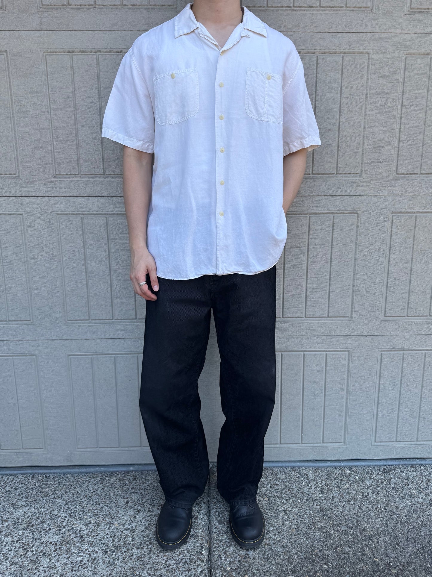 00s Polo by Ralph Lauren “Beach Camp” No-Pony Linen x Silk White Open Collar Shirt XL
