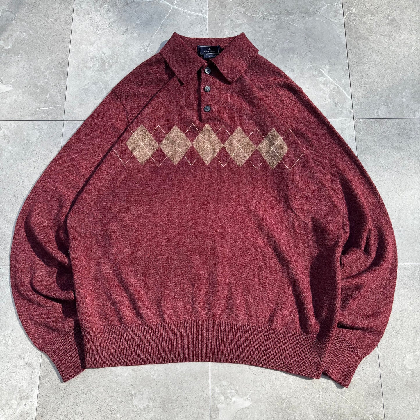 00s Dockers Wine Red Argyle Knit Polo KiiChain Clothing