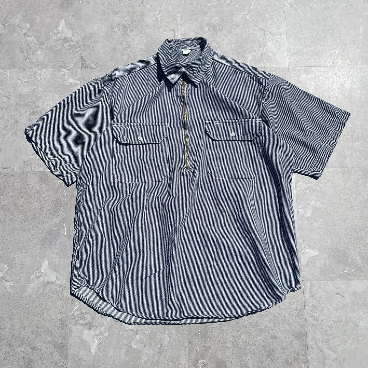 90s Hickory Half-Zip Short Sleeve Shirt