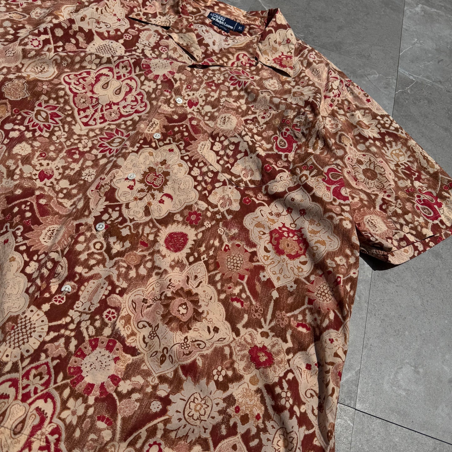 90s Ralph Lauren Faded Red Paisley Cotton Open Collar Shirt KiiChain Clothing