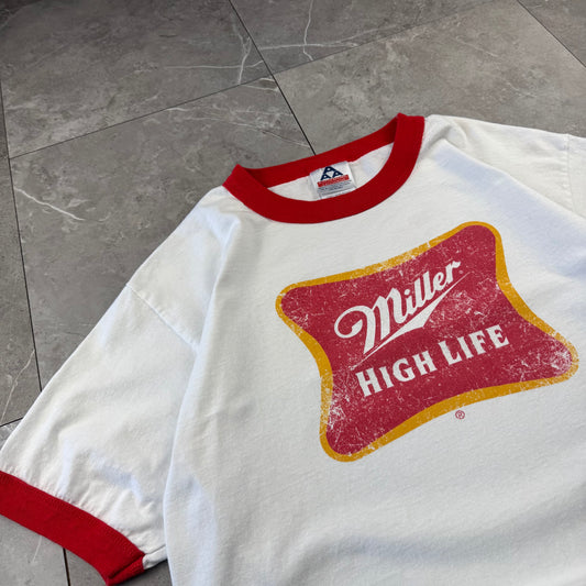 90s-00s AAA Miller High Life White & Red Ringer T-Shirt