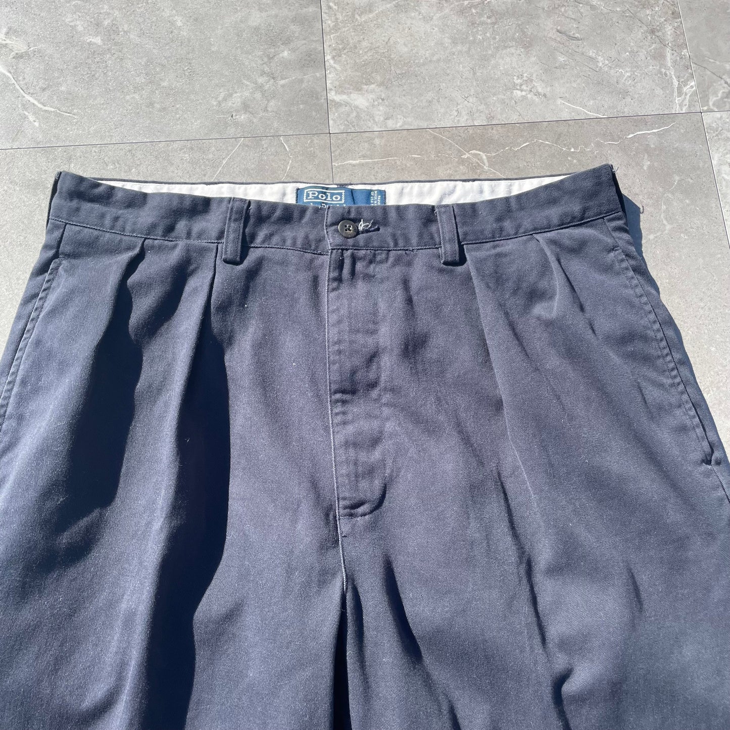 90s-00s Ralph Lauren “Andrew Pant” Two-Tuck Pleated Navy Chino Pants 34x30 KiiChain Clothing
