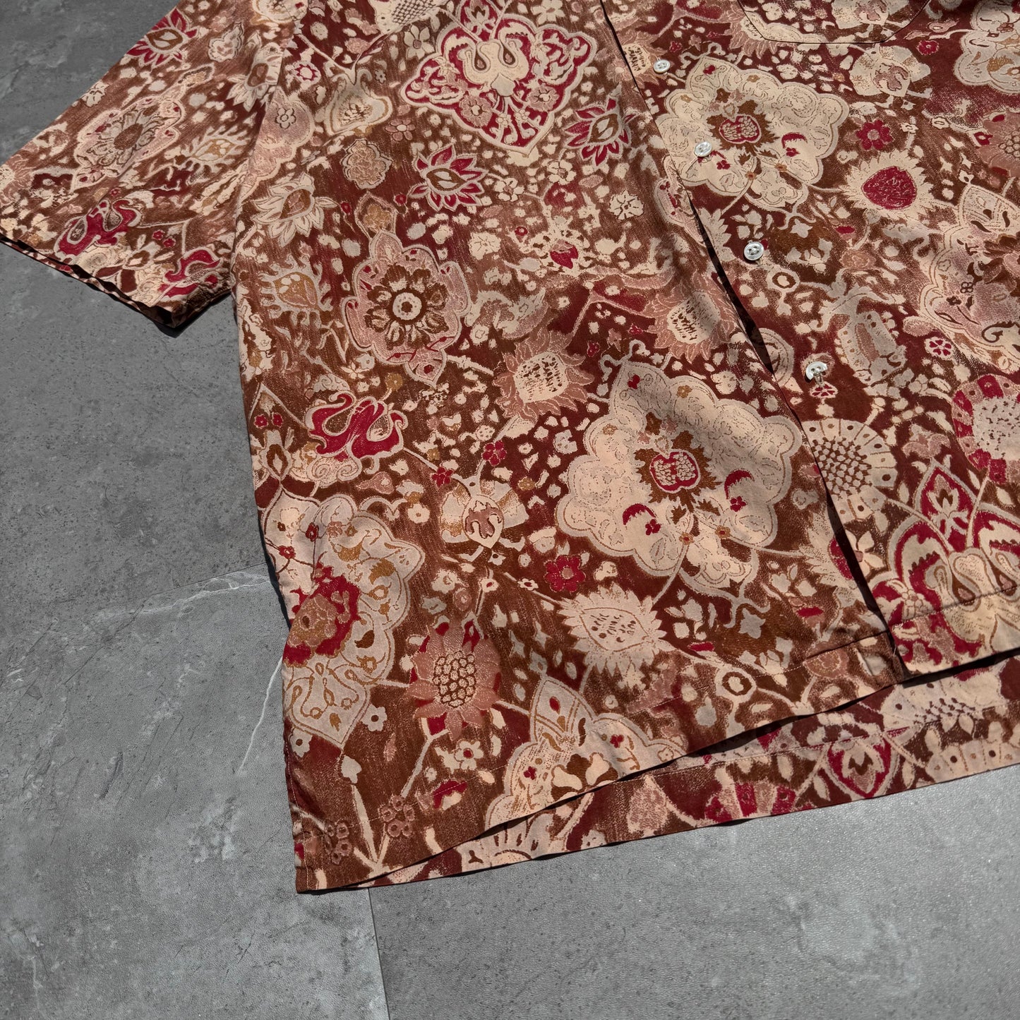 90s Ralph Lauren Faded Red Paisley Cotton Open Collar Shirt KiiChain Clothing
