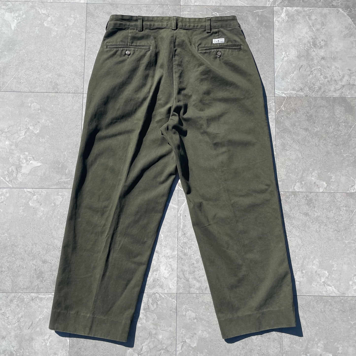 90s-00s Ralph Lauren Two-Tuck Pleated Olive Green Chino Pants 34x30 KiiChain Clothing