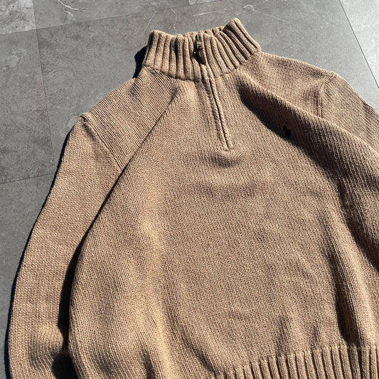90s Ralph Lauren “Exclusive of Decoration” Brown Half-Zip Knit Pullover KiiChain Clothing