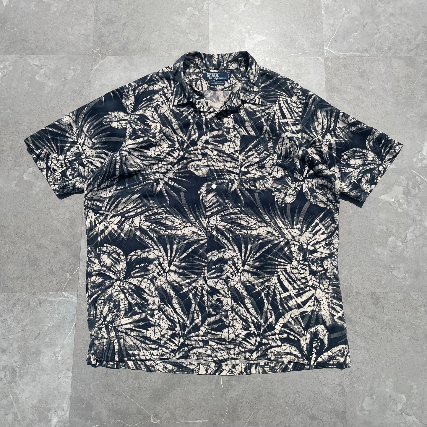 90s Ralph Lauren “Clayton” Silk x Linen Black Open Collar Shirt KiiChain Clothing