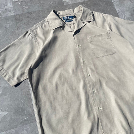 90s Ralph Lauren Caldwell Beige Silk Cotton Hawaiian Shirt KiiChain Clothing