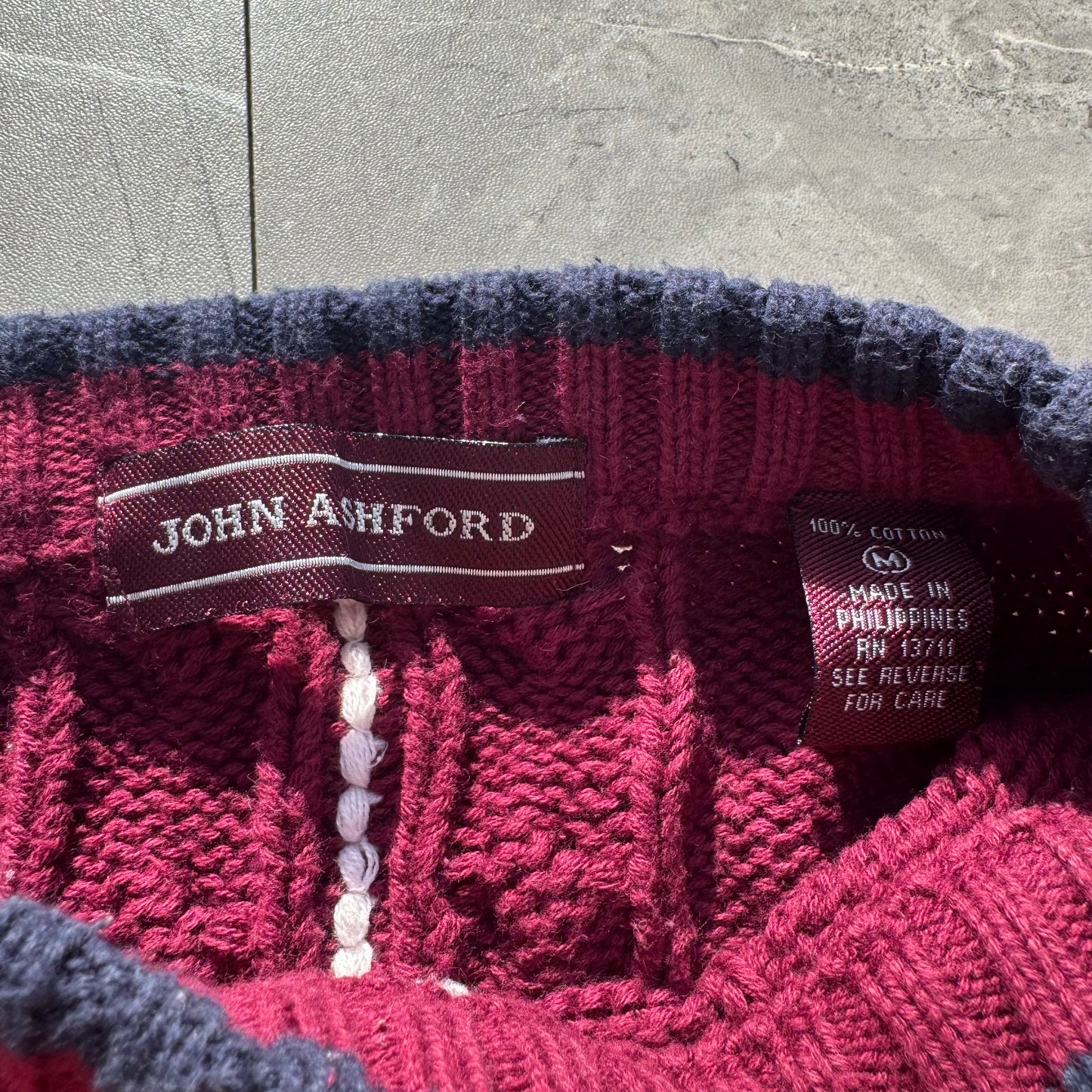 90s John Ashford Heavyweight Red/Navy Checkered Cotton Cable Knit