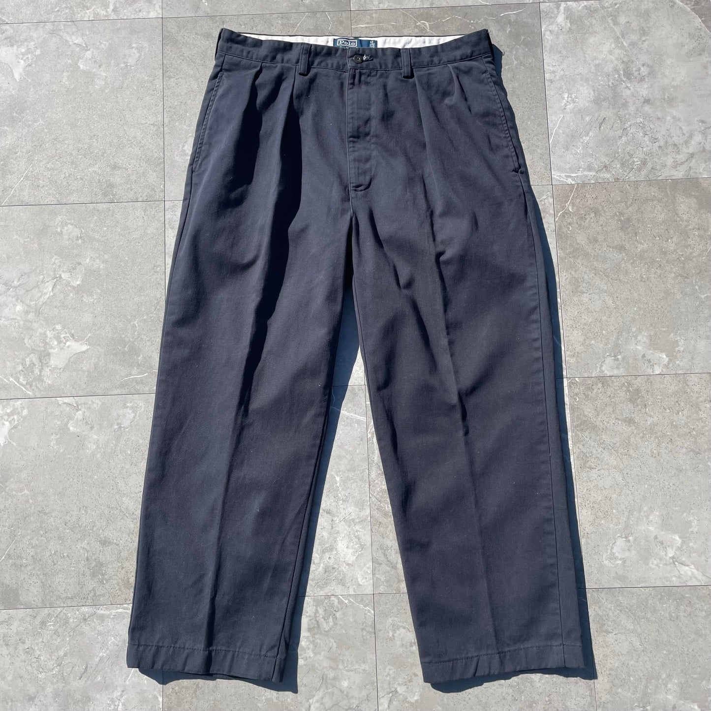 90s-00s Ralph Lauren “Andrew Pant” Two-Tuck Pleated Navy Chino Pants 34x30 KiiChain Clothing