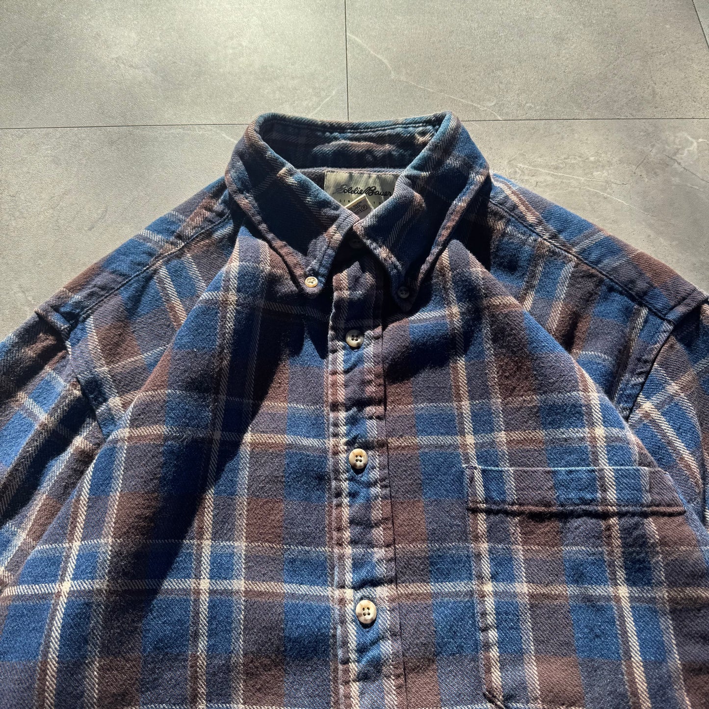 90s-00s Eddie Bauer Blue/Brown Faded Checkered Flannel Shirt