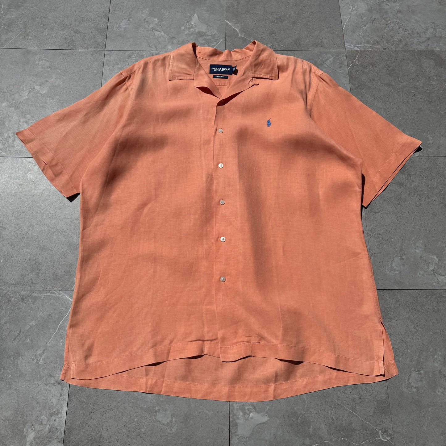 90s-00s Ralph Lauren Polo Golf Caldwell Orange Silk x Linen Open Collar Shirt KiiChain Clothing