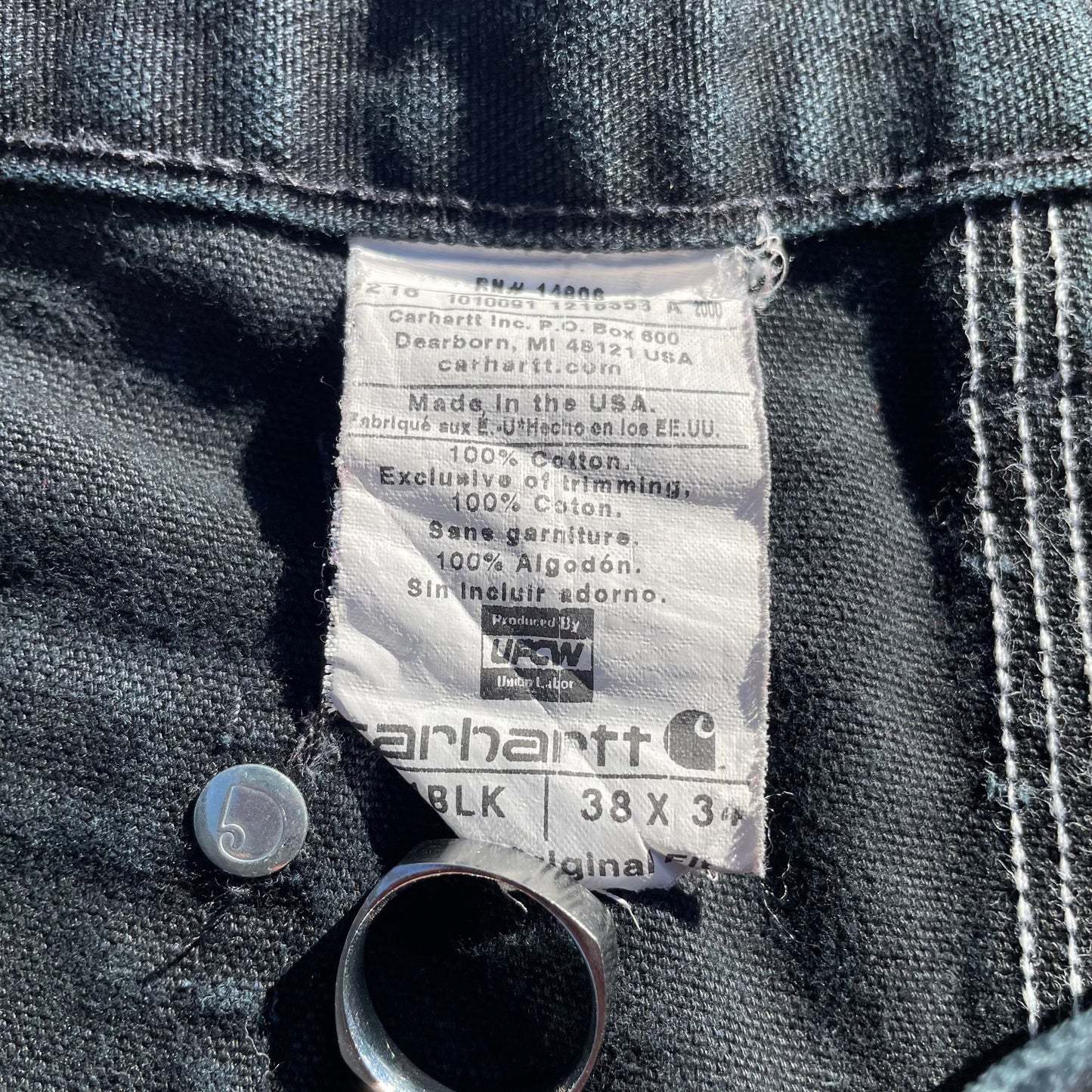 90s-00s Carhartt Made in USA Black Double Knee Work Pants 38x34 KiiChain Clothing