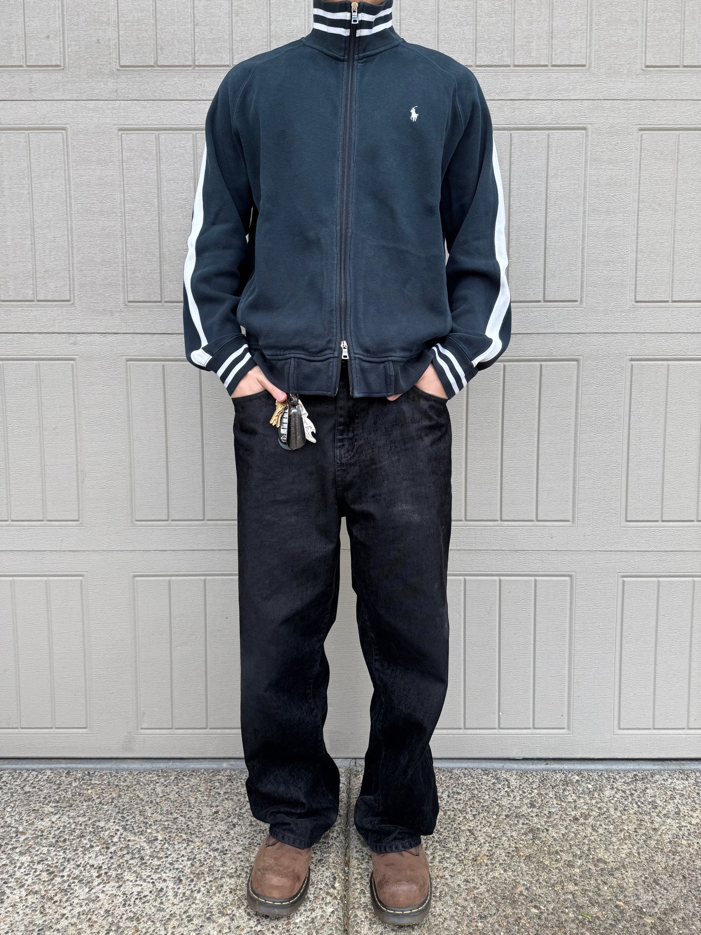 90s-00s Polo by Ralph Lauren Heavyweight Black Double Zip Sweatshirt KiiChain Clothing