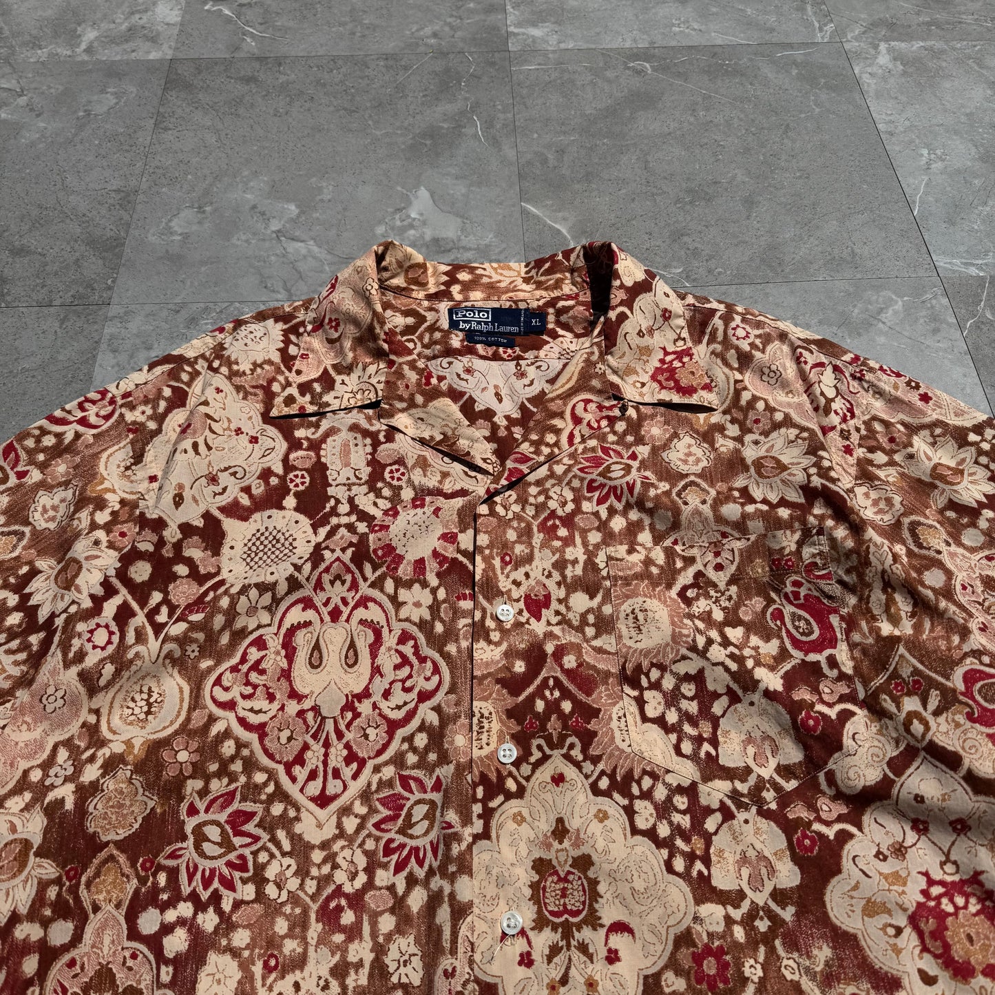 90s Ralph Lauren Faded Red Paisley Cotton Open Collar Shirt KiiChain Clothing