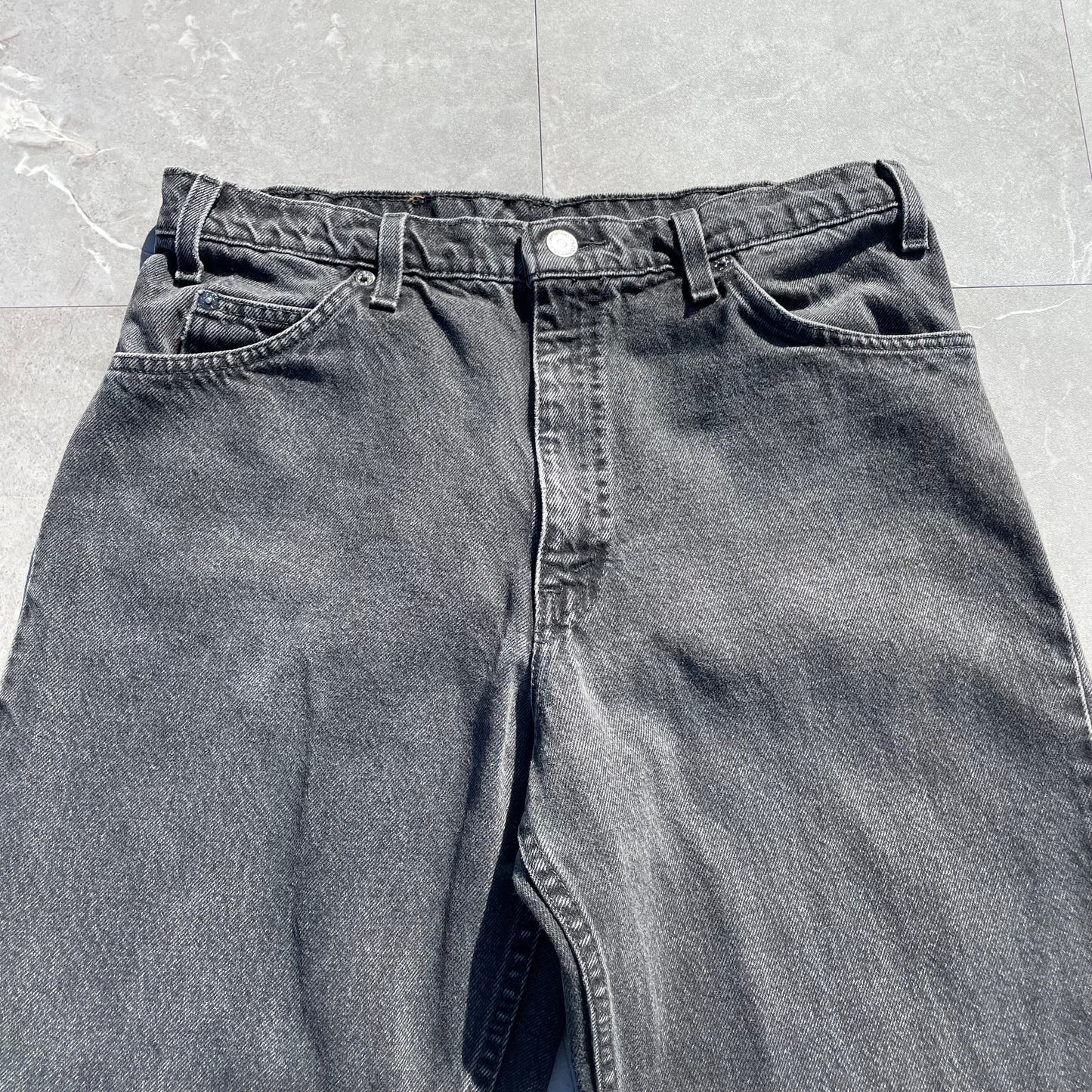 90s Levi's 550 Orange Tab Made in USA Black Denim 34x32 KiiChain Clothing