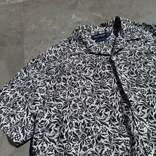 90s-00s Polo Golf “Clayton” Linen x Cotton White Floral Open Collar Shirt KiiChain Clothing