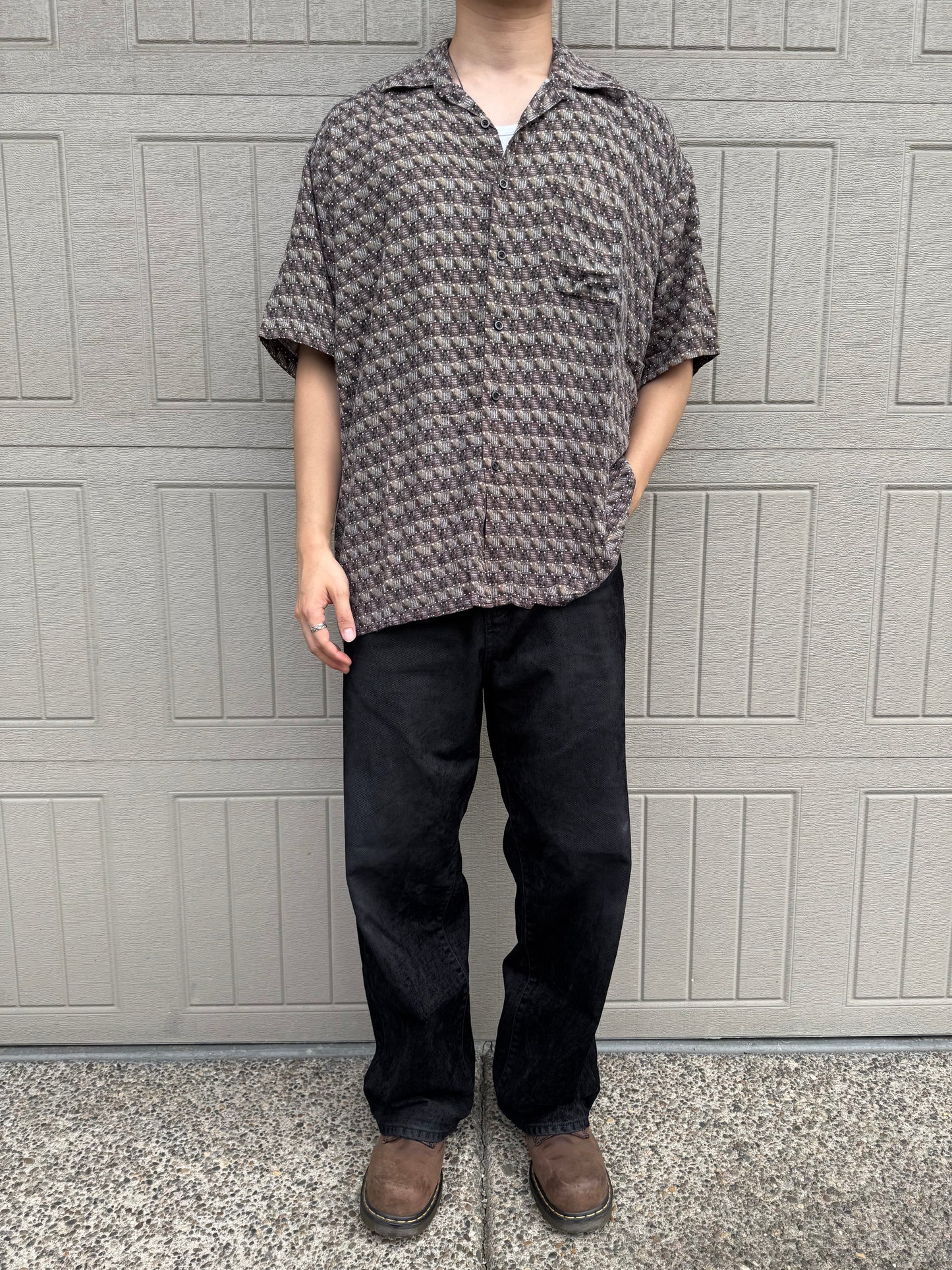 90s Natural Issue Box Pattern Rayon Short Sleeve Shirt KiiChain Clothing