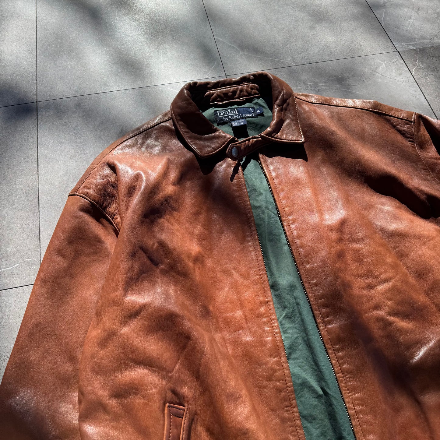 90s Polo by Ralph Lauren Light Brown Rare “No Pony” Leather Jacket