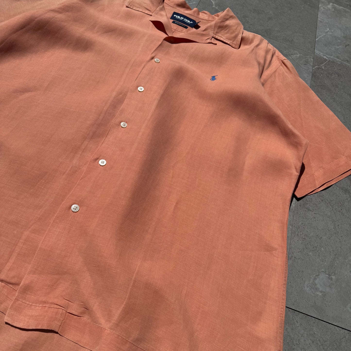 90s-00s Ralph Lauren Polo Golf Caldwell Orange Silk x Linen Open Collar Shirt KiiChain Clothing