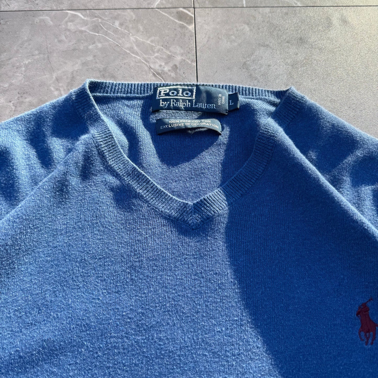 90s Ralph Lauren 100% Pima Cottong “Exclusive of Decoration” V-Neck Knit Sweater KiiChain Clothing