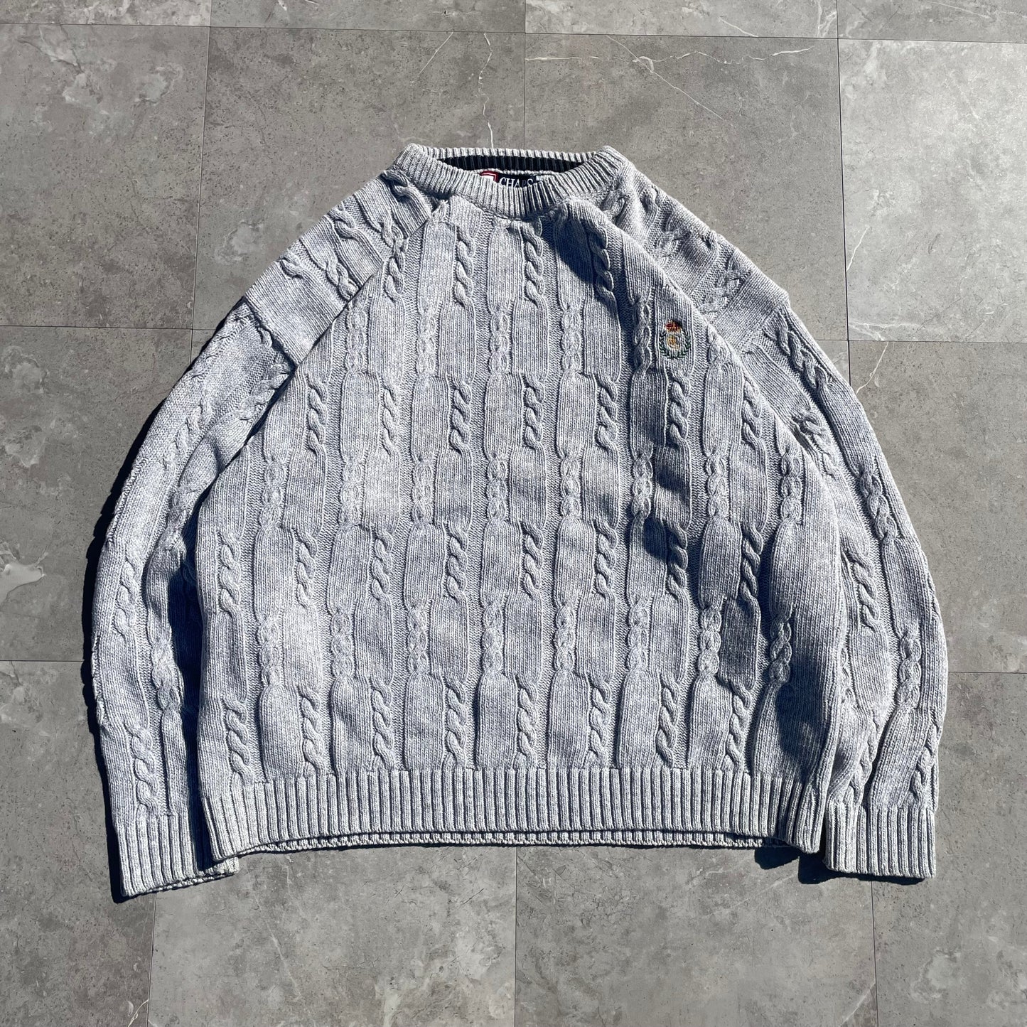 90s Chaps Ralph Lauren Made in USA Textured Heavyweight Gray Knit KiiChain Clothing