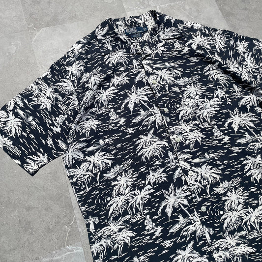 90s Ralph Lauren Caldwell Black Rayon Hawaiian Shirt (M) KiiChain Clothing