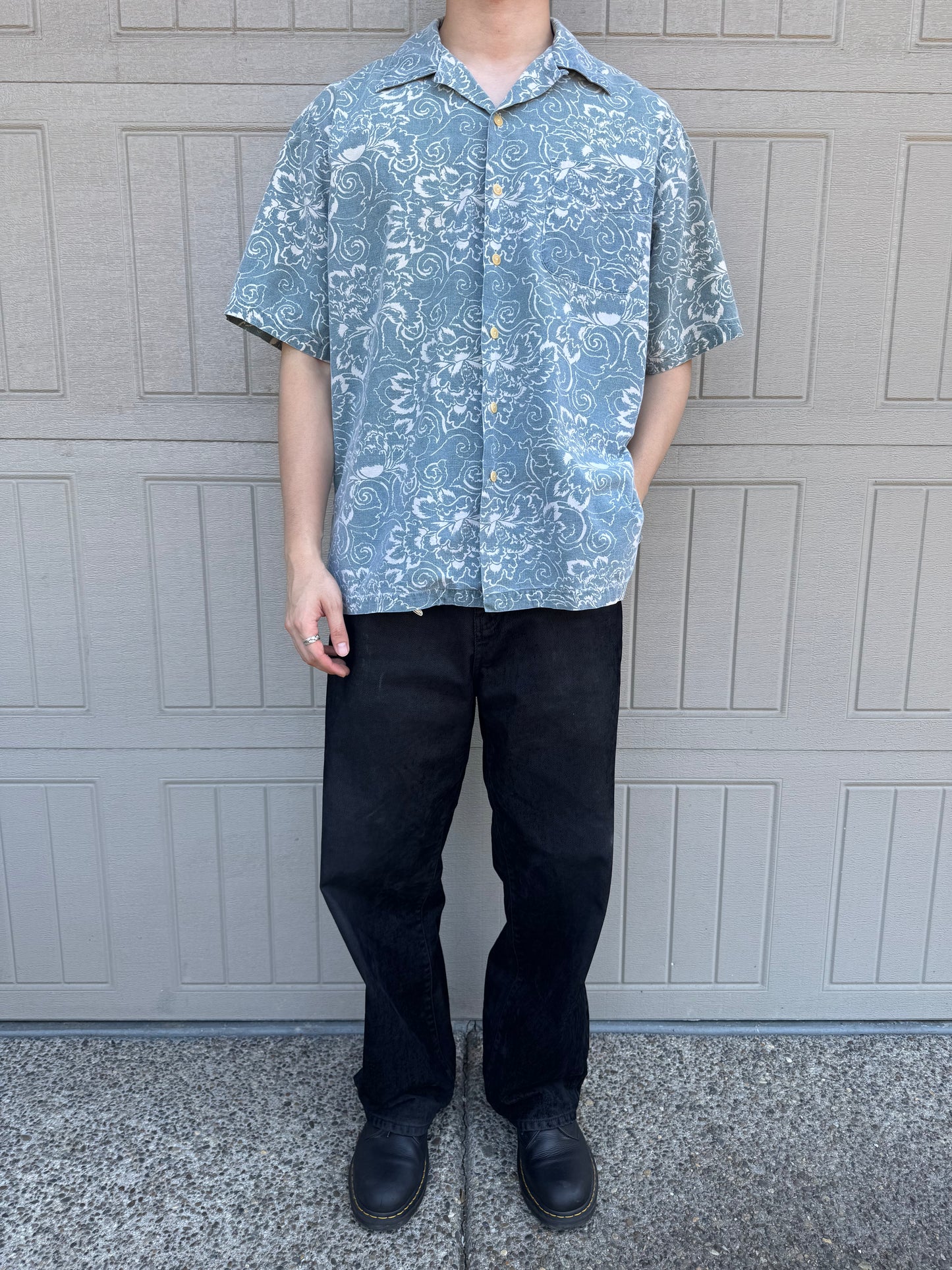 90s Polo by Ralph Lauren Faded Blue Paisley Open Collar Shirt L
