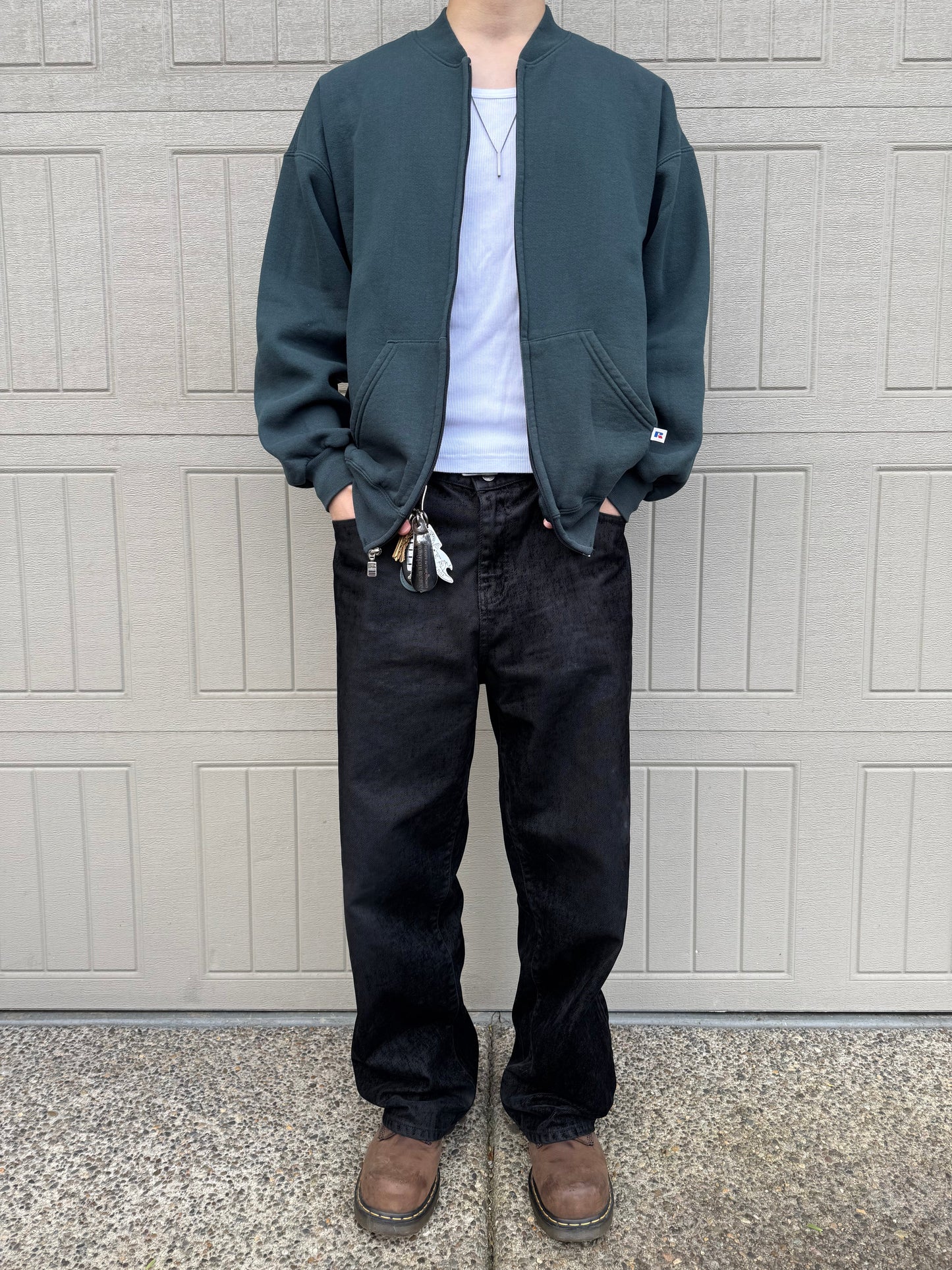 90s Russell Athletic Green/Gray Zip-Up Sweatshirt KiiChain Clothing