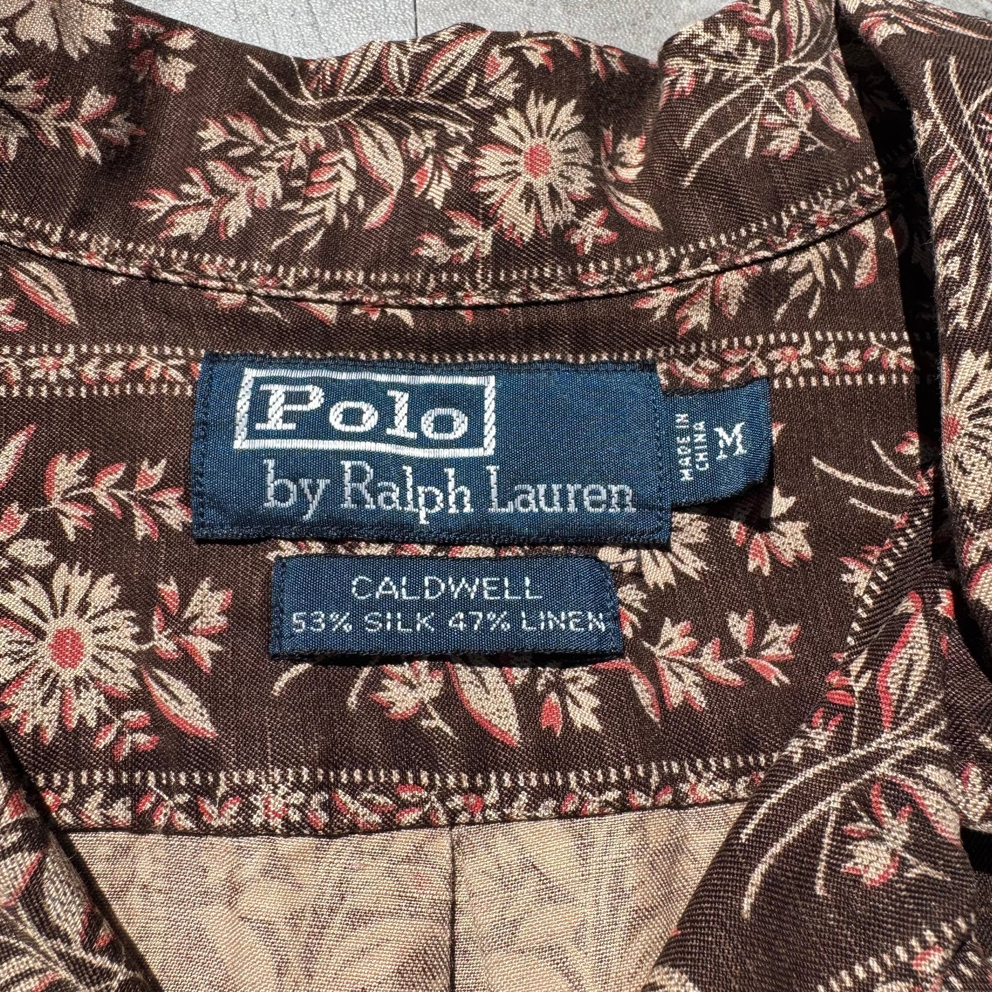 90s-00s Ralph Lauren Caldwell Silk x Linen Brown Floral Open Collar Shirt KiiChain Clothing