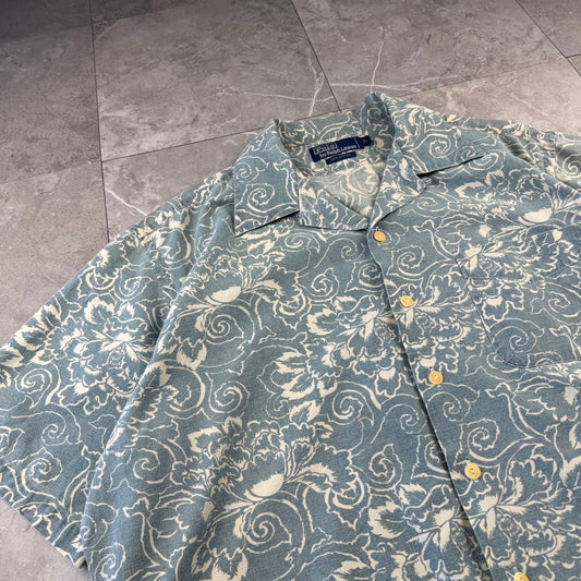 90s Polo by Ralph Lauren Faded Blue Paisley Open Collar Shirt
