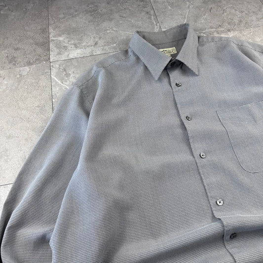 90s Natural Issue Gray Rayon Gingham Checkered Shirt