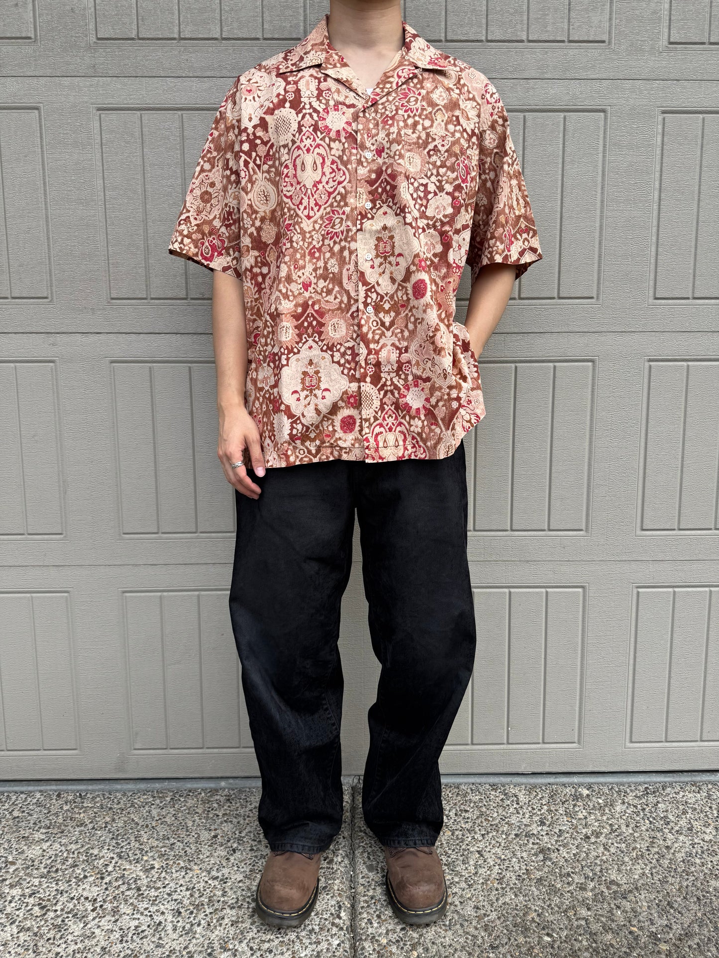 90s Ralph Lauren Faded Red Paisley Cotton Open Collar Shirt KiiChain Clothing