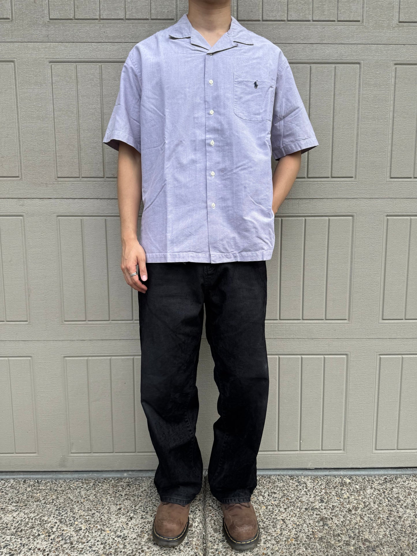90s-00s Ralph Lauren Caldwell Purple Cotton Pocket Pony Open Collar Shirt KiiChain Clothing