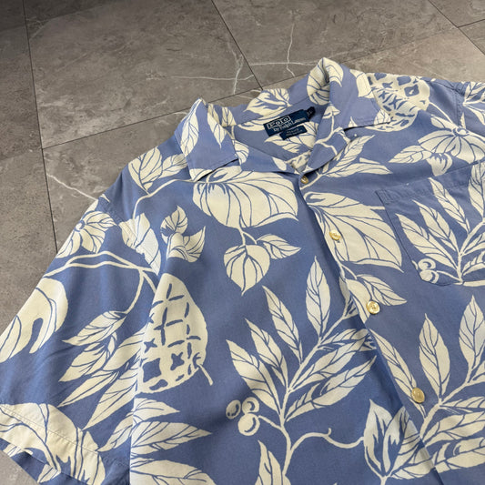 00s Polo by Ralph Lauren Adams Blue Rayon Open Collar Shirt