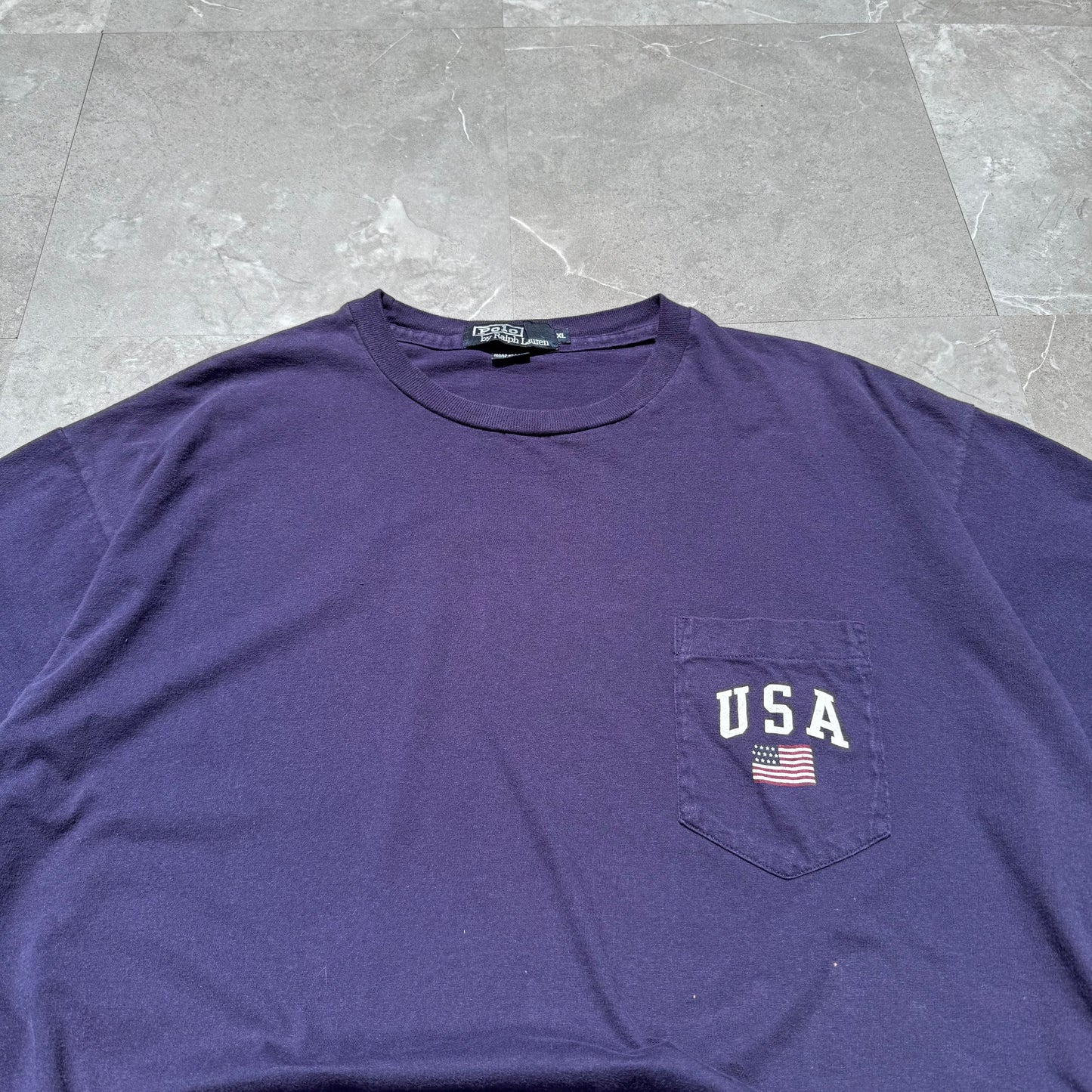 80s-90s Ralph Lauren Navy/Purple Made in USA Pocket Tee KiiChain Clothing