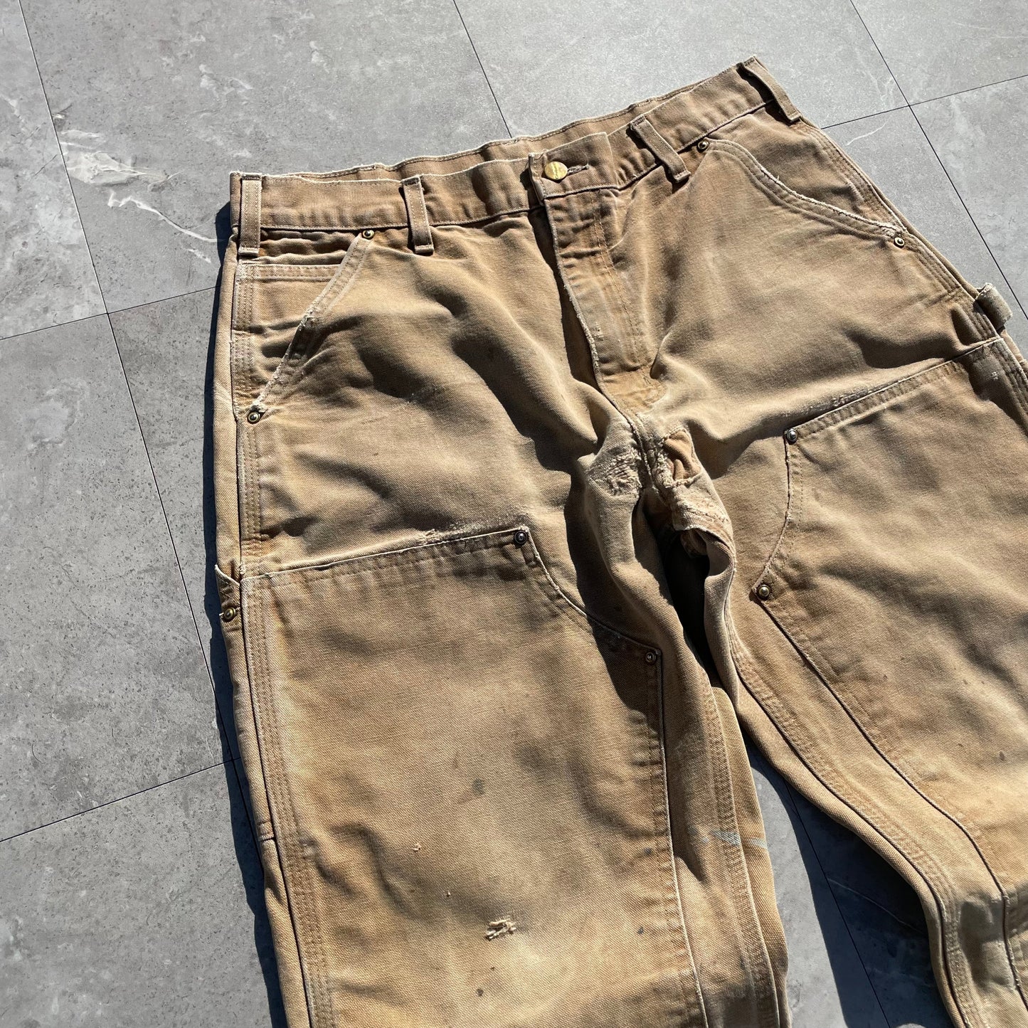 90s Carhartt Made in USA Beige Double Knee Work Pants 34x30 KiiChain Clothing