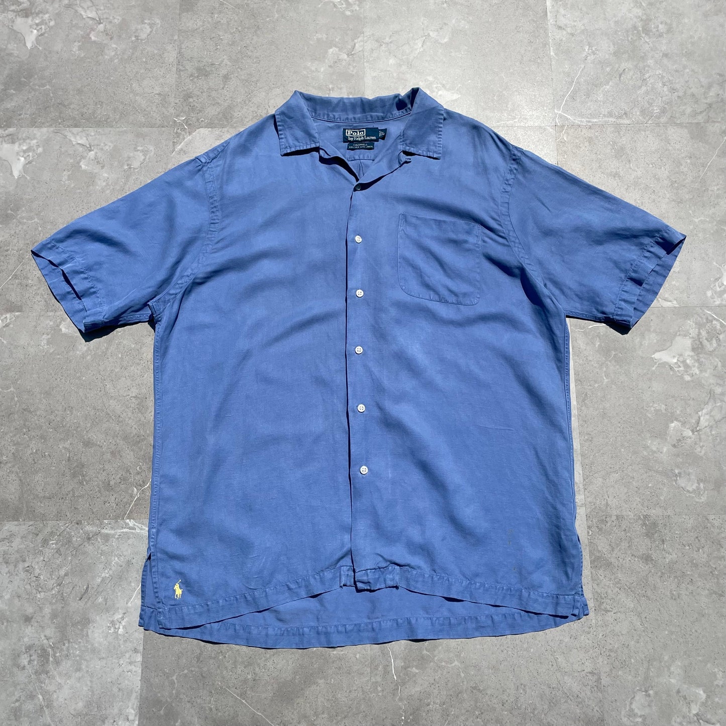 90s Ralph Lauren Caldwell Silk Linen Blue Hawaiian Shirt KiiChain Clothing