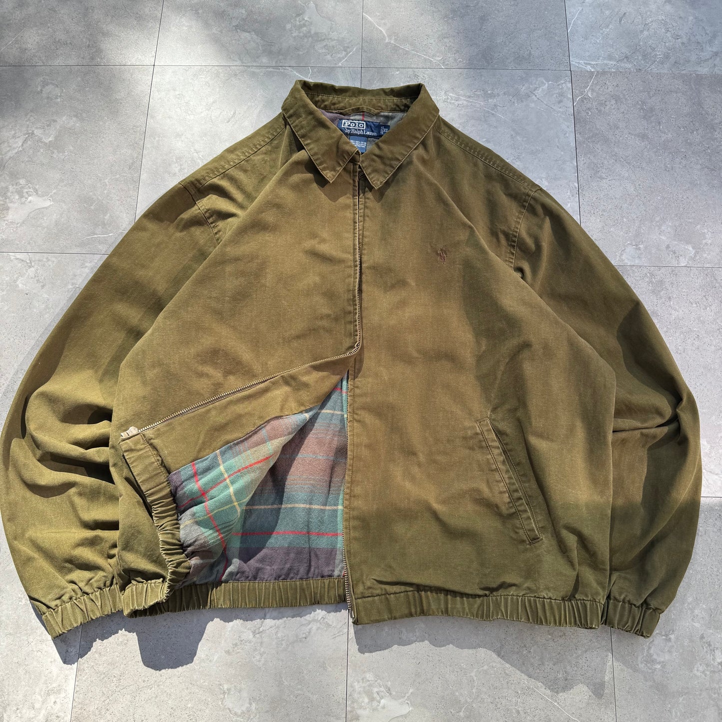 90s-00s Polo by Ralph Lauren Dark Olive Green Cotton Checkered Lining Swing Top Jacket