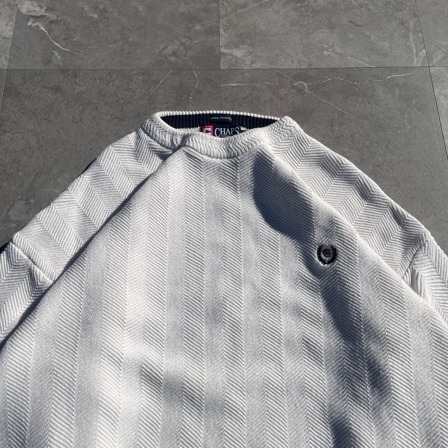 90s Chaps Ralph Lauren Hand Framed Heavyweight White Textured Knit KiiChain Clothing