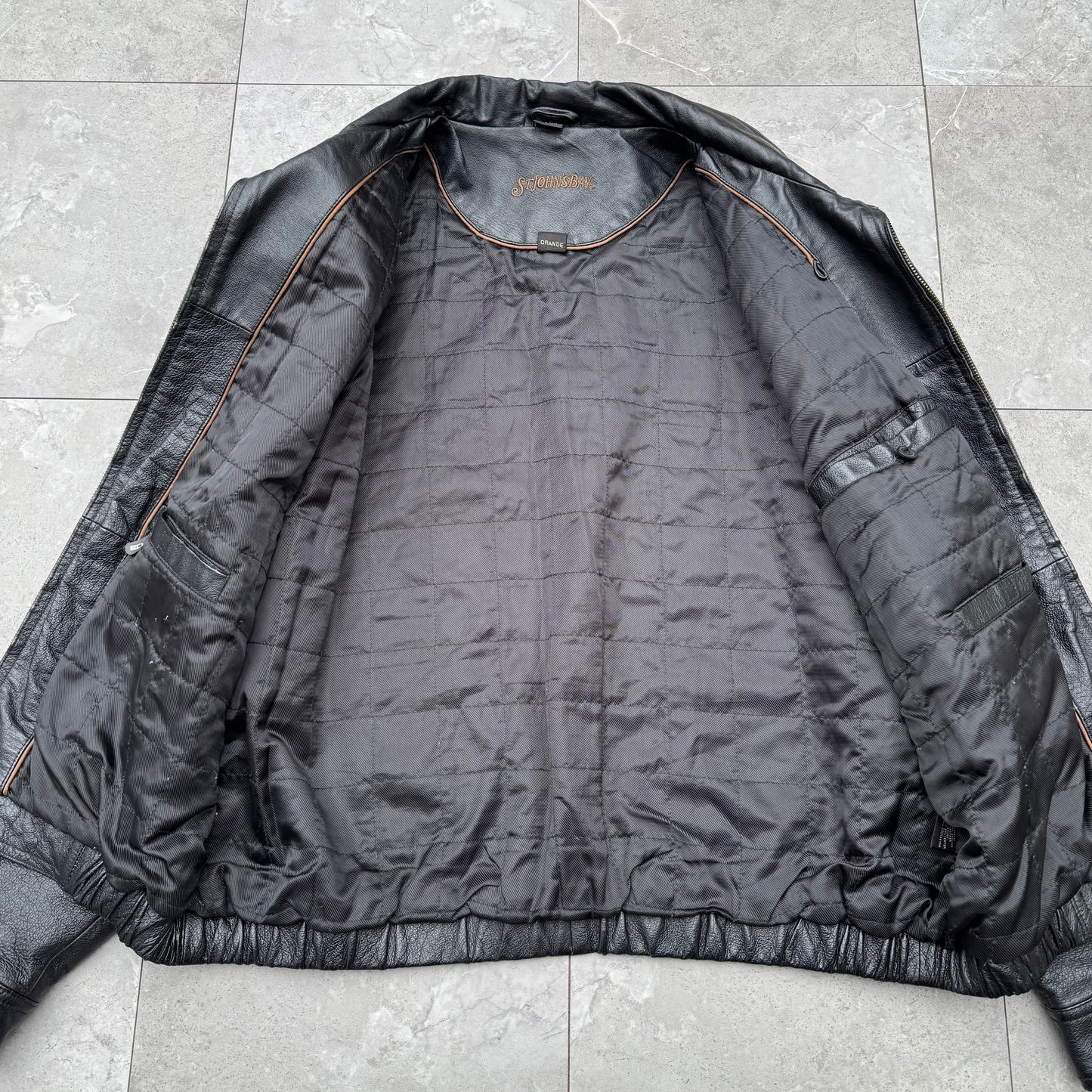 90s-00s St. John's Bay Raglan Black Leather Jacket KiiChain Clothing