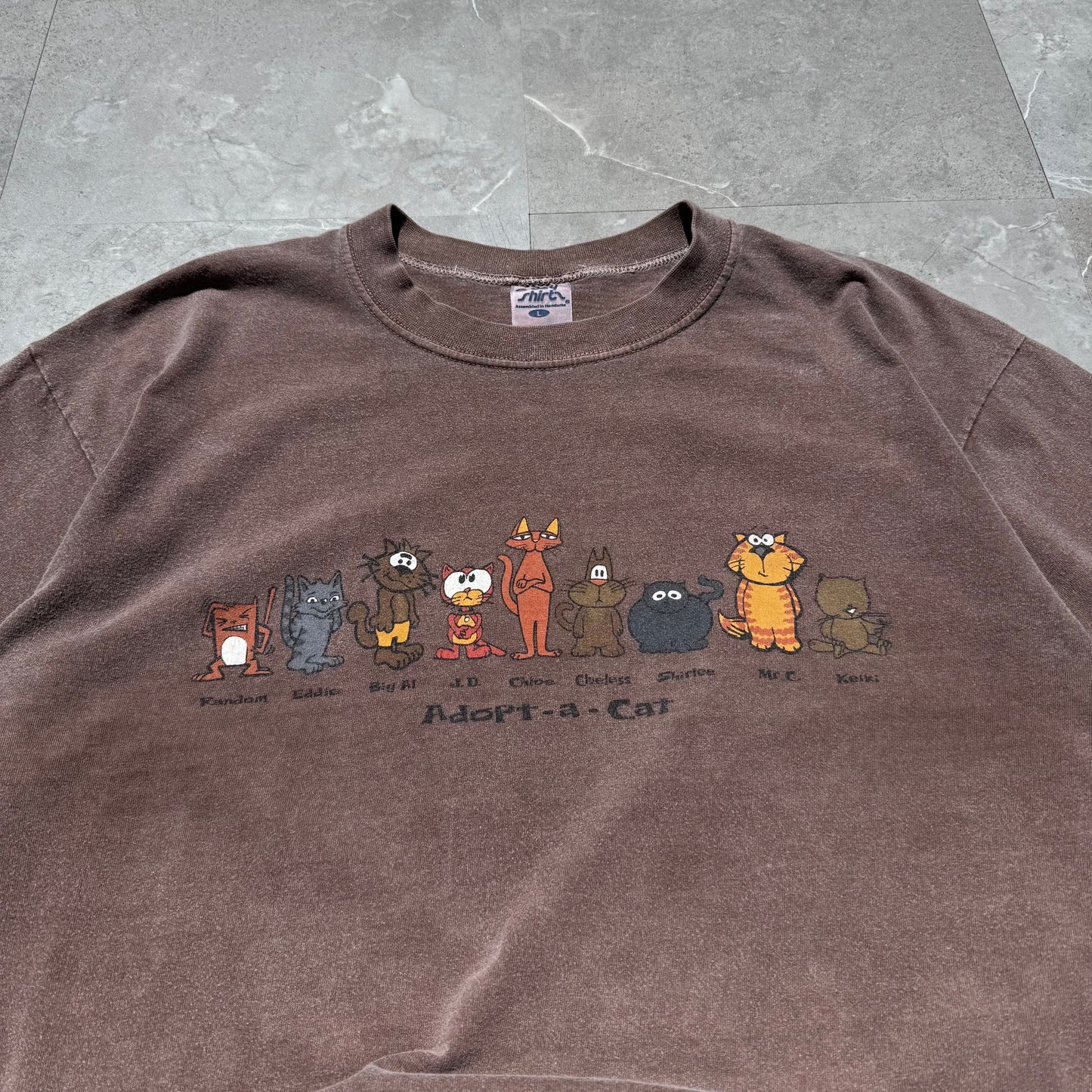 90s Crazy Shirts Adopt a Cat Faded Brown Tee KiiChain Clothing