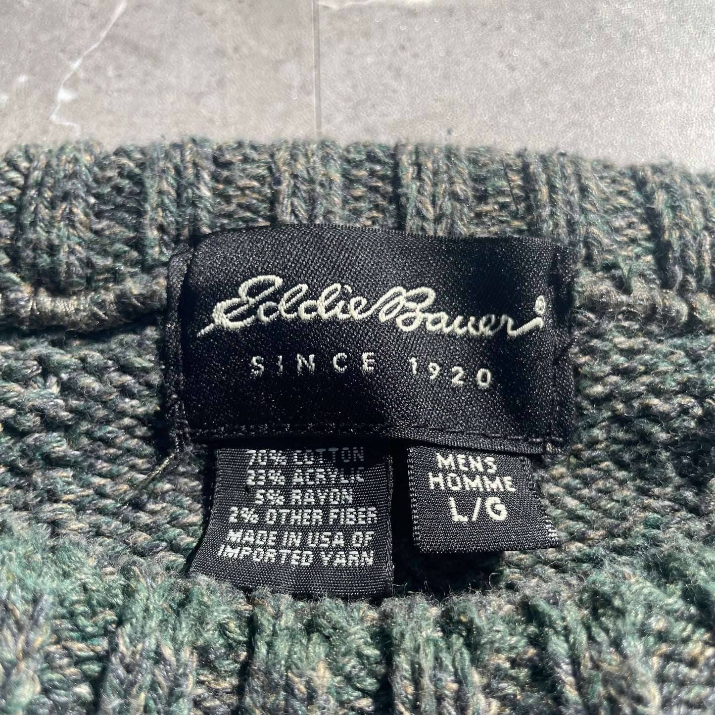 00s Eddie Bauer Made in USA Washed Green Textured Knit KiiChain Clothing