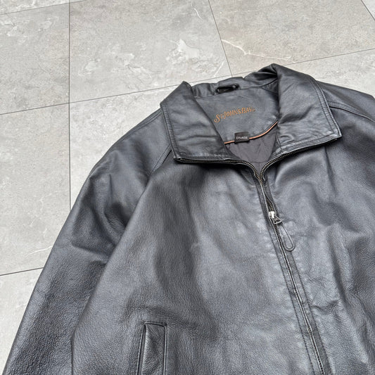 90s-00s St. John's Bay Raglan Black Leather Jacket KiiChain Clothing