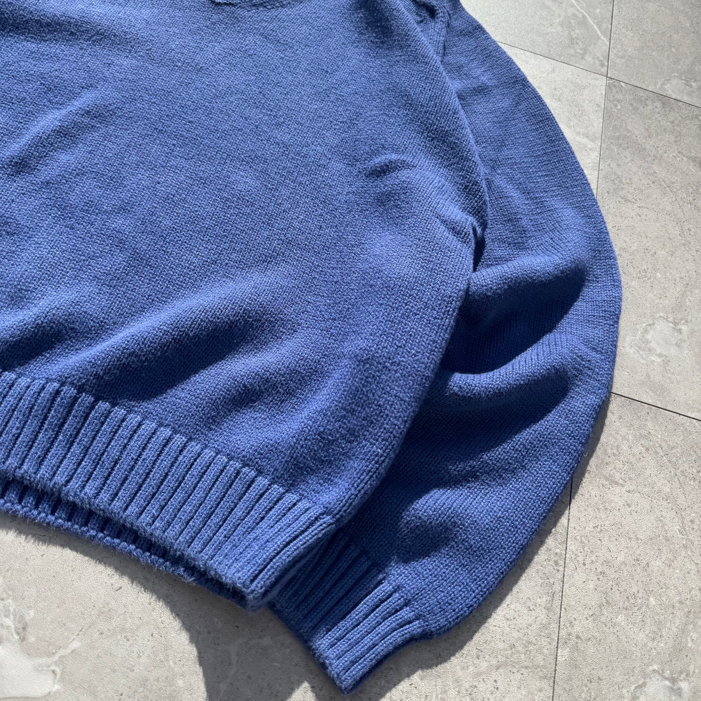 90s Lands' End Women’s “Drifter Sweater” Made in USA Blue V-Neck Knit