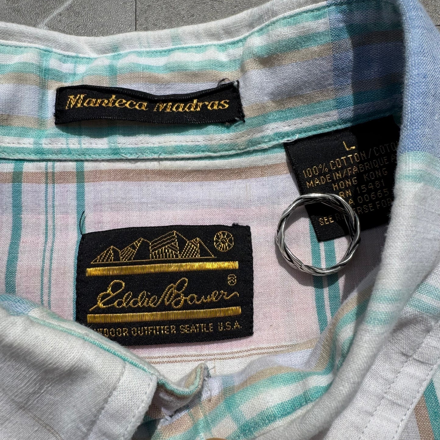 90s Eddie Bauer Manteca Madras Checkered Short Sleeve Shirt KiiChain Clothing