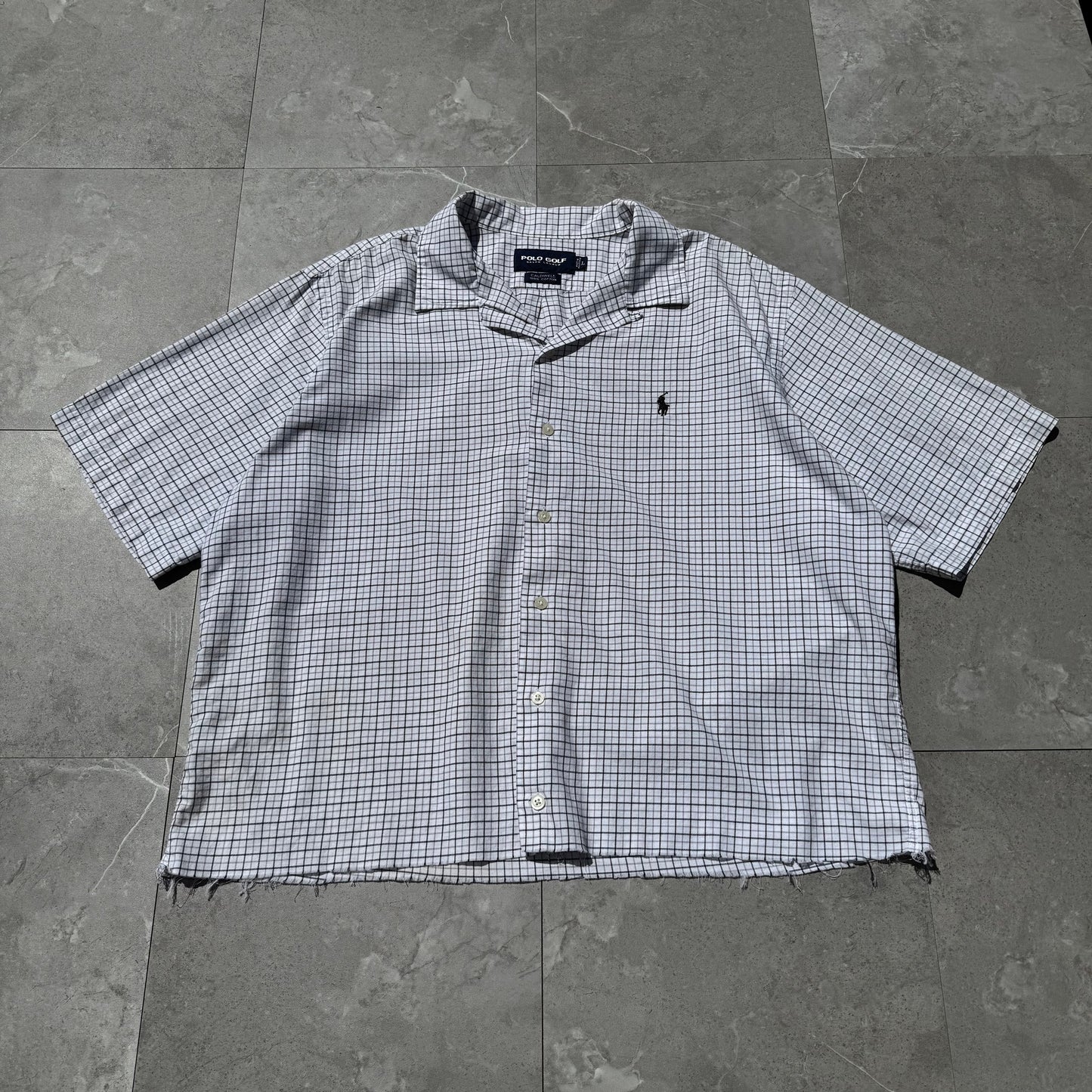 90s-00s Polo Golf Caldwell Cropped Raw Hem White Checkered Shirt KiiChain Clothing